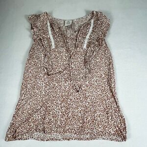 Knox Rose Floral Print V Neck Pintuck Short Sleeve Blouse Top Women's Medium